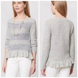 Sleeping On Snow Anthropologie  Ruffled Nuvola Gray Fuzzy Striped Wool Sweater